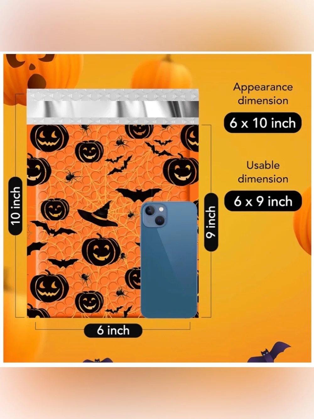 (10) Halloween Bubble Mailers (6”x10”) Witch Hat